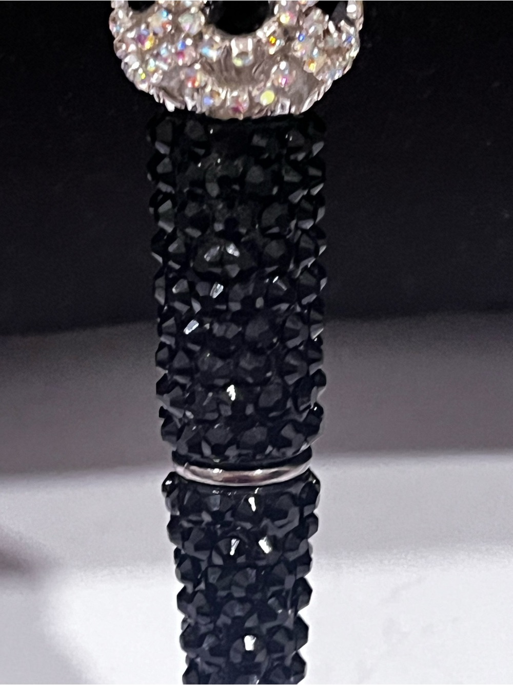 Designer inspired sliver rhinestone encrusted monogram focal fancy beaded pen - Picture 5 of 10